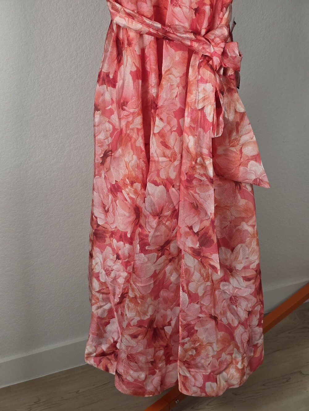 Just Taylor NWT Size 14 Pink Floral Halter Maxi Dress Rosette Belted MSRP $198 - Picture 5 of 13